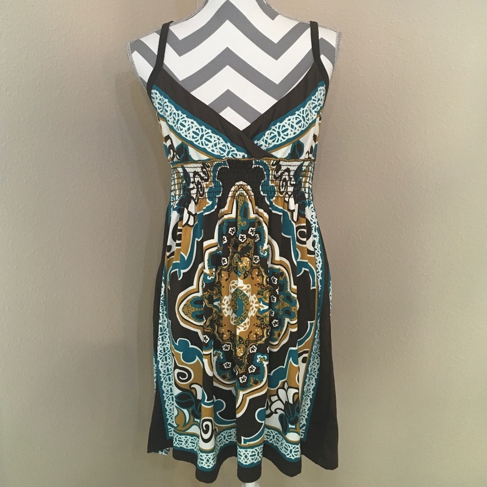 Bailey Blue Brown Printed Dress with Straps NWT - Large